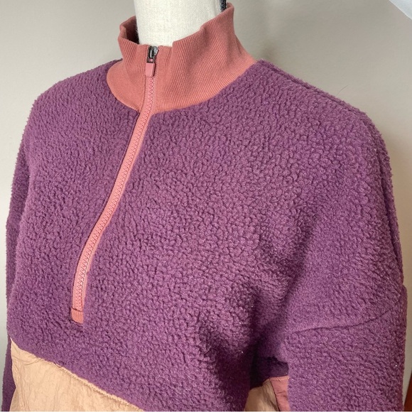 Fabletics Mallory Quarter Zip Fleece Sherpa Pullover Purple Burgundy Medium - Picture 4 of 9